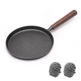 WANGYUANJI Cast Iron Pizza Pan, 9" Uncoated Pancake Skillet for Indoor and Outdoor, Non-Stick Skillet with Wooden Handle, Handmade Pancakes, Pizz
