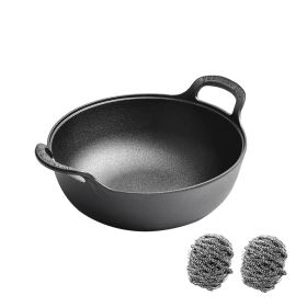 WANGYUANJI Yuanbao Pot 14.2", Cast Iron Stew Pot, Non-coated Non-stick Saucepan for Making Soup, Cooking Porridge, Gas, Induction, with Wire Ball