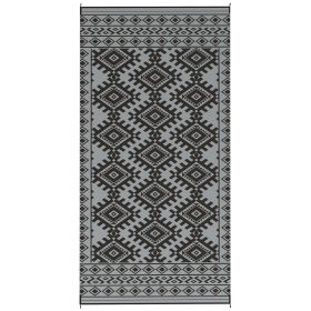 Reversible Outdoor Rug, Waterproof Plastic Straw with Carry Bag, 9' x 18', Black & Gray Rhombus Border