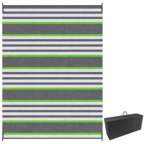 9' x 12' RV Outdoor Rugs, Green & Gray Striped Carpet with Carrying Bag for Camping