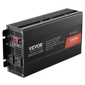 VEVOR Sine Wave Converter, 1000W, DC 12V to AC 120V, with Dual AC Sockets, 1 USB, 1 Type-C, Remote Operation for Portable Electronics, CE FCC App