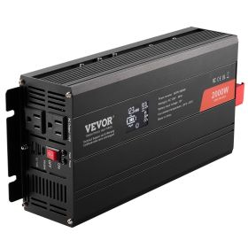 VEVOR Pure Sine Wave Inverter, 2000 Watt, DC 12V to AC 110V Power Inverter with 2 AC Outlets 2 USB Port 1 Type-C Port