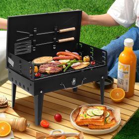 Barbecue Grill Outdoor Portable Charcoal Grill Collapsible Iron Square Charcoal Grill 17.32*10.63*8.66 inch Black