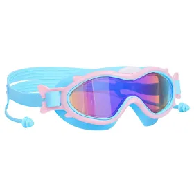 Kids Swim Goggles With Ear Plugs UV Protection Anti-Fog Leak Proof Wide View Pool Swimming Goggles For Youth Boys Girls Aged 3-16 Years Old Summe (Option: BluePinkRim)